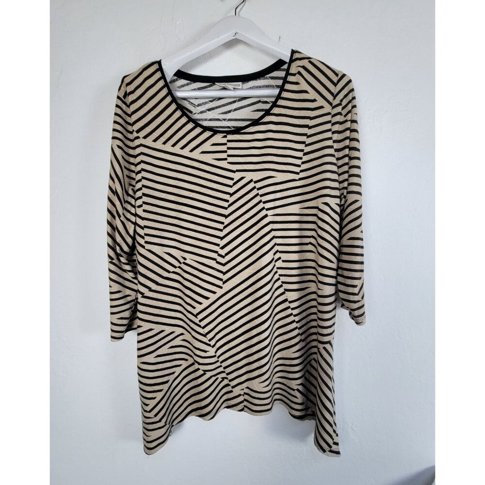 Dana Buchman Womens Beige & Black Striped Geometric Long Sleeve Top XL Stretch